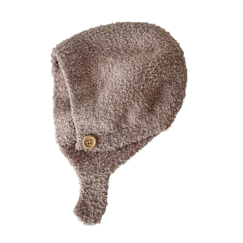 Soft and Warm Baby Cap Ear Protections Hat Unique Chin Button Toddlers Knitted Hat for Winter Outdoor Activities QX2D