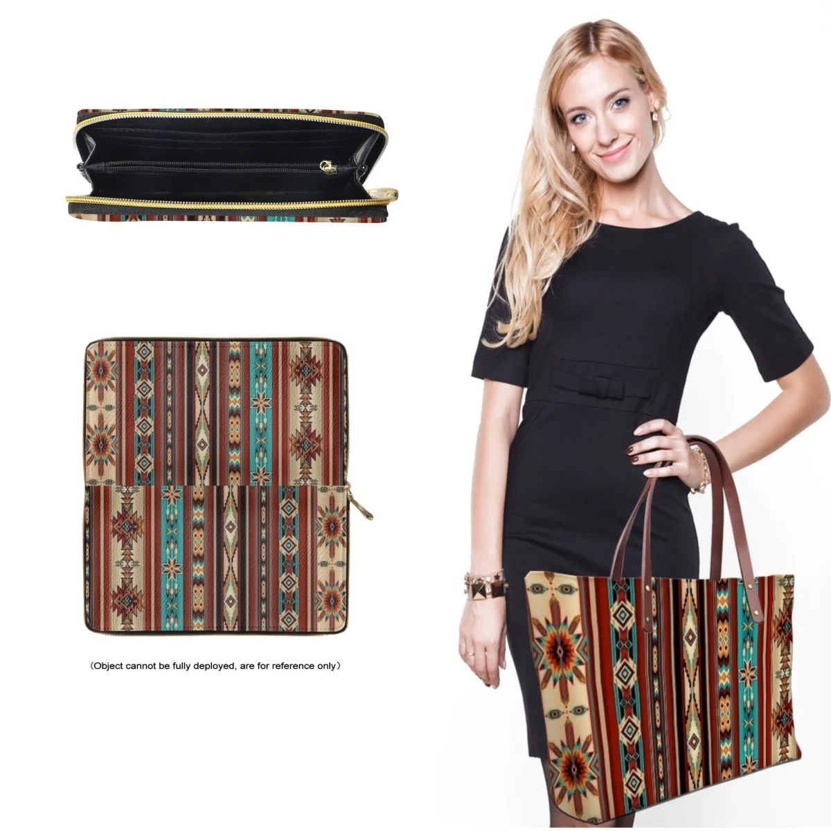 FORUDESIGNS Seamless Colorful Aztec Pattern 2Pcs/Set Ladies Handbags Southwest Colors Wallet Leather Cosmetic Organizer