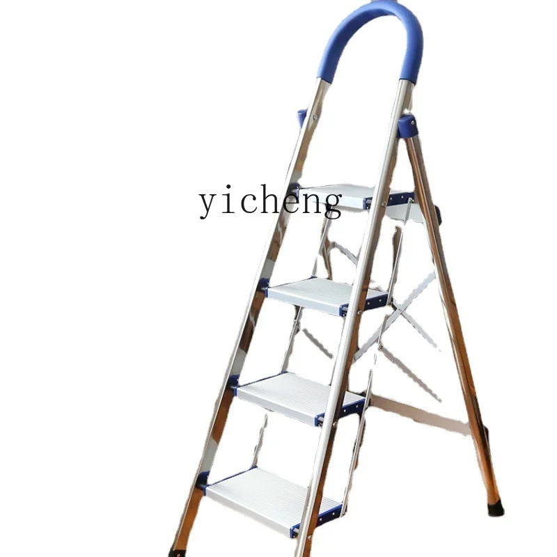 Zf Stainless Steel Household Folding Ladder Thickened Herringbone Ladder Indoor Portable Multifunctional