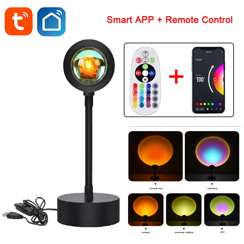 

Tuya Bluetooth Sunset Lamp Projector RGB 16 Colors Led Night Light Smart Life Remote Control Decoration Bedroom Photography Gift