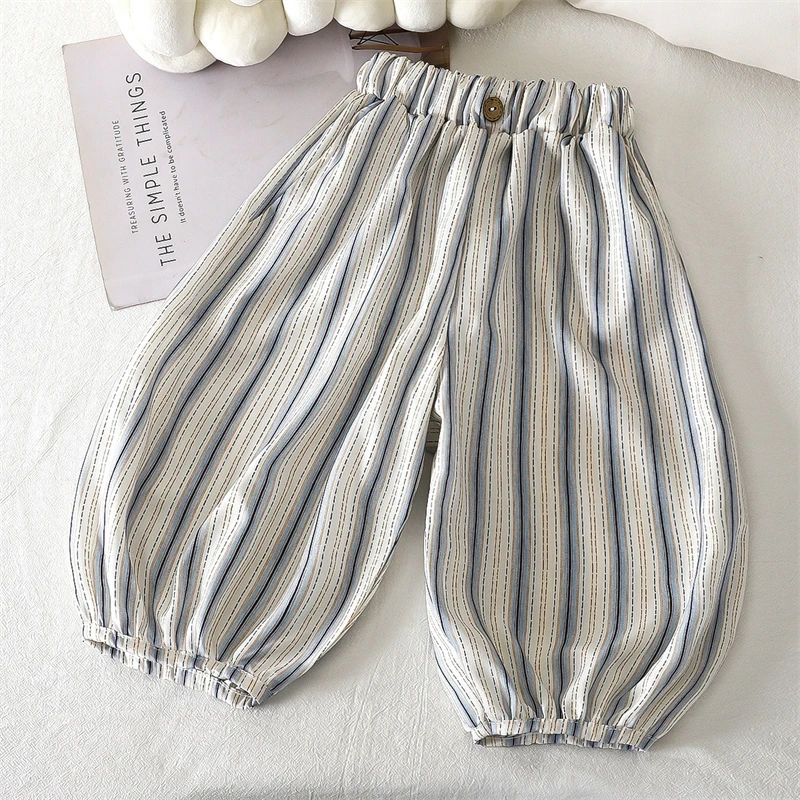 Summer Kids Anti-Mosquito Pants Striped Bear Print Lantern Ankle Length Trousers Toddler Boys Girls Breathable Loose Bloomers - view 3