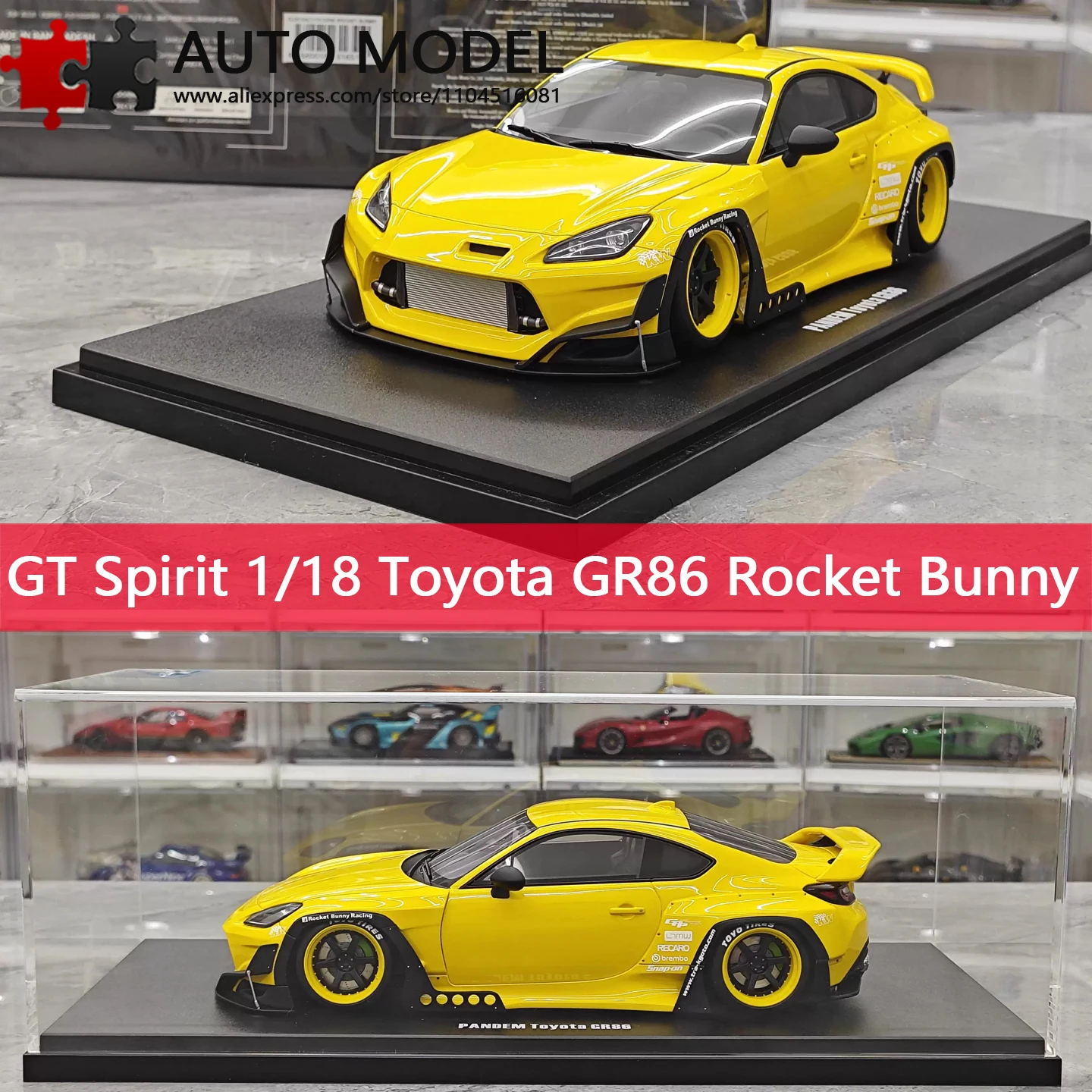 Toyota Gr86 Rocket Bunny Modified Car Simulation Model Limited Edition Collectible with Display Box Gt Spirit 1:18 Die-Cast Resin Scale Static Model Gift for Adults and Boys Birthday Present