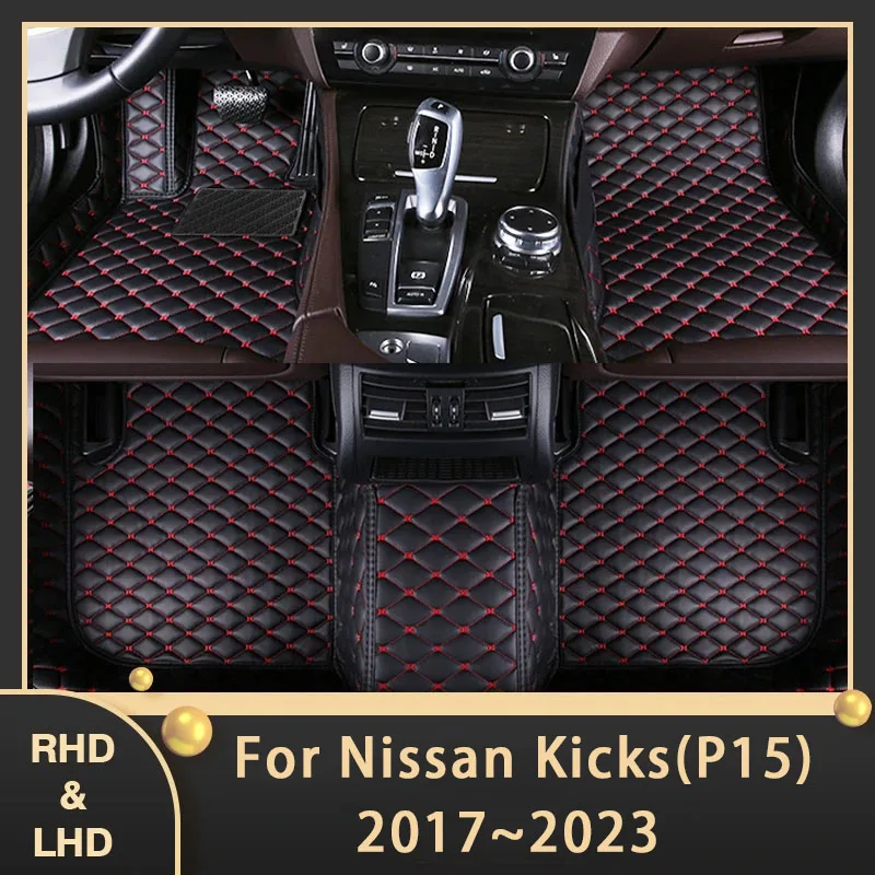 Car Floor Mats For Nissan Kicks P15 2017~2023 Custom Auto Foot Pads Leather Carpet Interior Accessories 2018 2019 2020 2021 2022