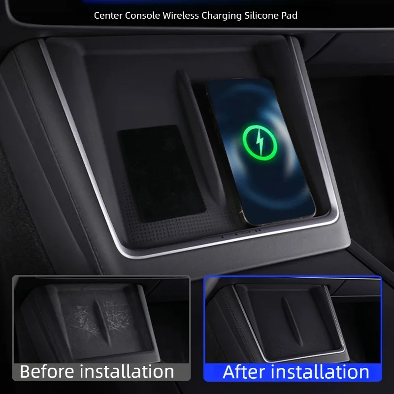For Tesla Model 3 Highland / Refreshed Model Y / Model Y L 2023-2026 Center Console Wireless Charging Silicone Pad Precise Fit