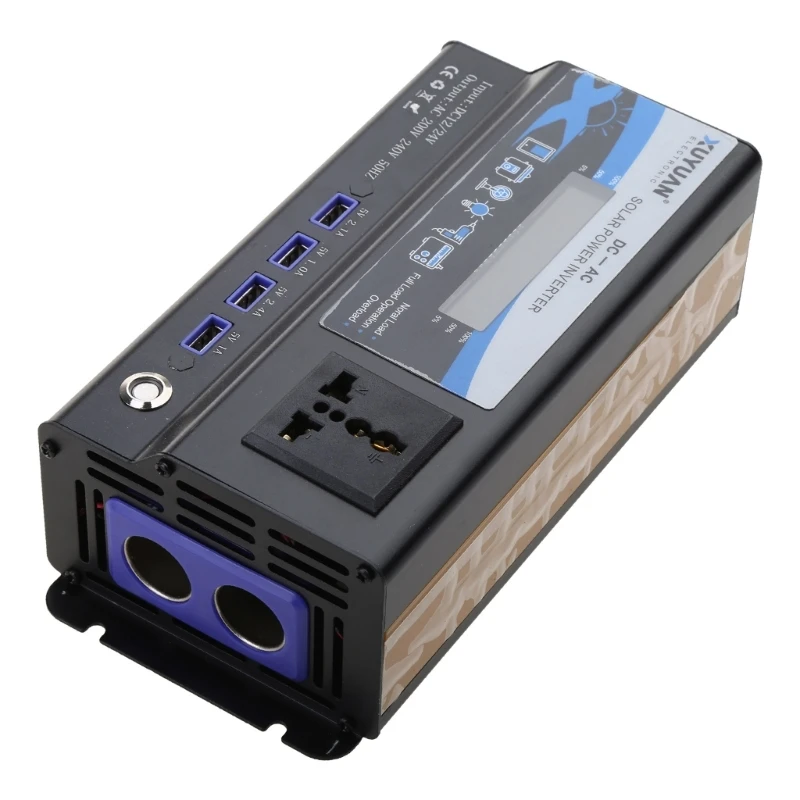 Modified Sine Power Inverter Display 12V/24V Frequency Converter 4 USB Port