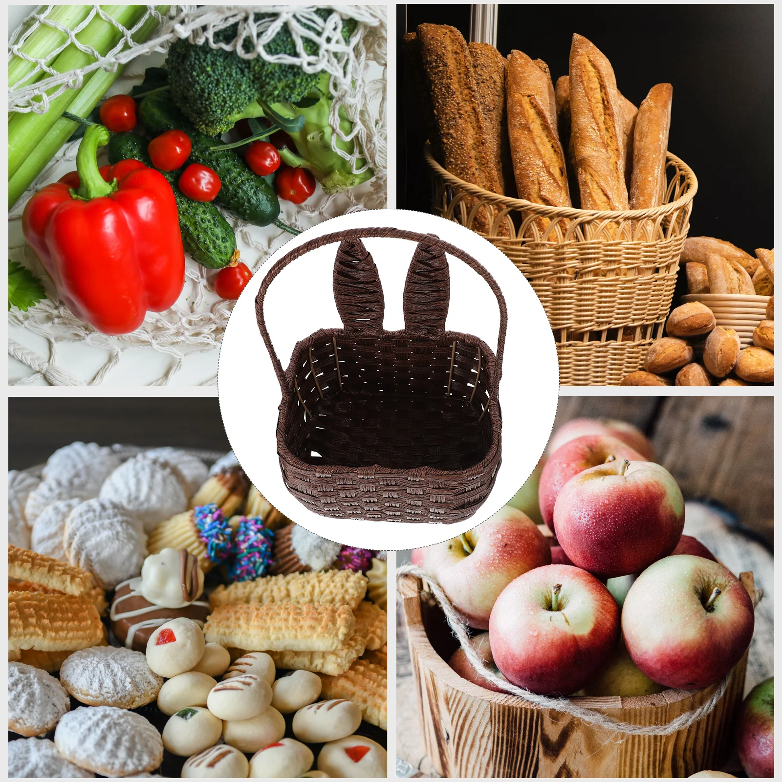 

Decorative Simulation Rattan Weaving Basket Rabbit Shape Handy Container for Fruit Snack Cake Nut Storage Holder