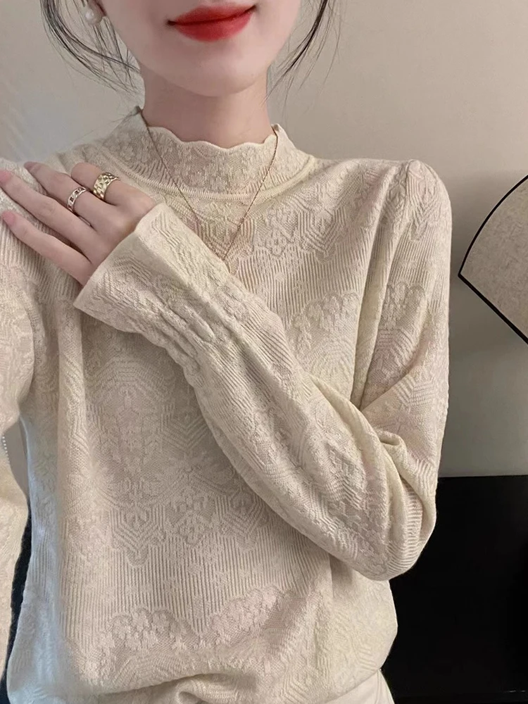 

Korean Style Lazy Fashion Knitted Woolen Long Sleeve Half High Collar Base Shirt Inner Wear Top for Autumn And Winter