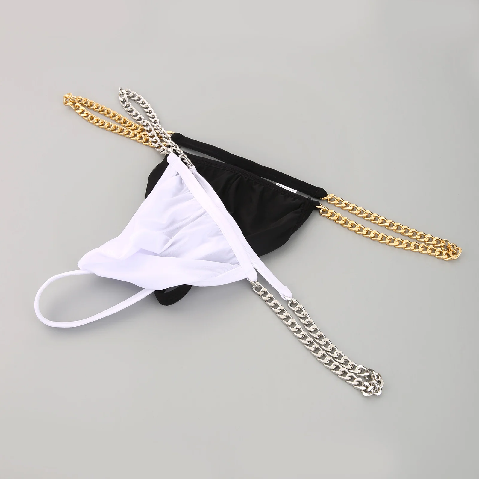 

Men's Metal Chains Waist Bath Umderwear Ice Silk Temptation Ultra Thin Bikini Sexy Low Waist Thong Panties Quick-dry Swimsuit