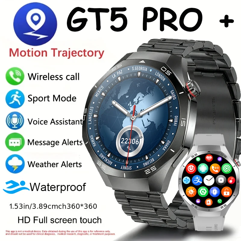 

2025 GT5 Pro+ Smart Watch Men 360*360 AMOLED Screen HD BT Call Fitness IP68 Waterproof Health Monitor Business Man Smartwatches