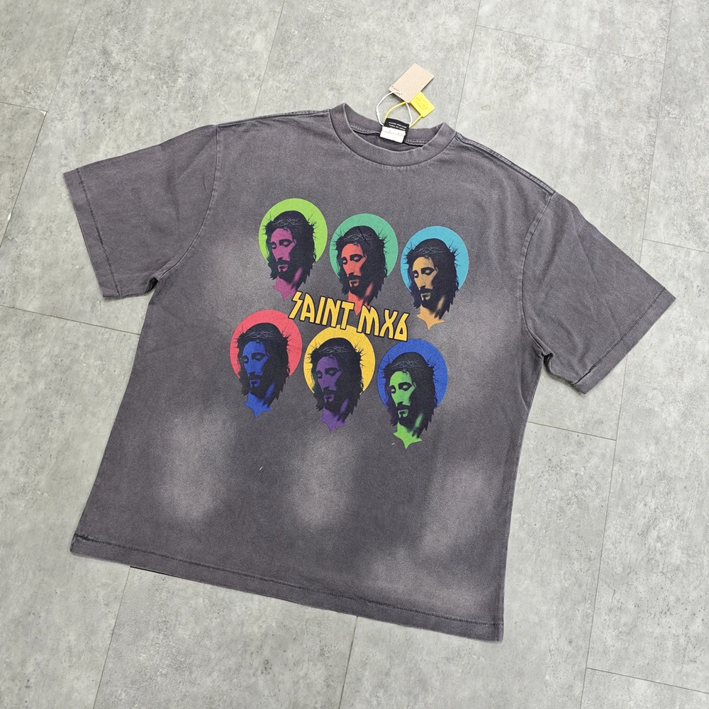 

Yao Fashion SAINT OF MICHAEL Повседневная винтажная свободная ретро роскошная футболка с графическим принтом Y2k Уличная футболка унисекс для мужчин