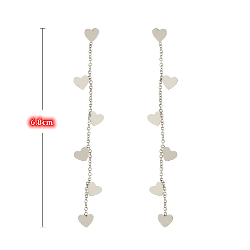 316L Stainless Steel New Fashion Upscale Jewelry Sweet Cute Long Tassel Dangle Love Heart Drop Earrings For Women Couples Gift
