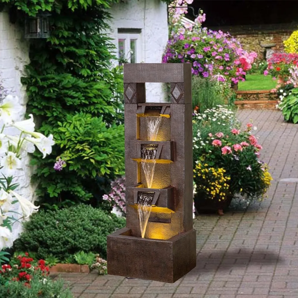 40.94”outdoor Fountains and Indoor Waterfalls 4 Floor-Standing Water Fountain Outdoor with LED Lights Fountain Outdoor Garden