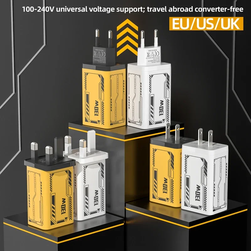샤오미 130W 초고속 충전기 4포트 타입C PD 고속 충전 USB 3.0 휴대폰 충전 어댑터 EU/US/UK 플러그 (아이폰, 화웨이용)