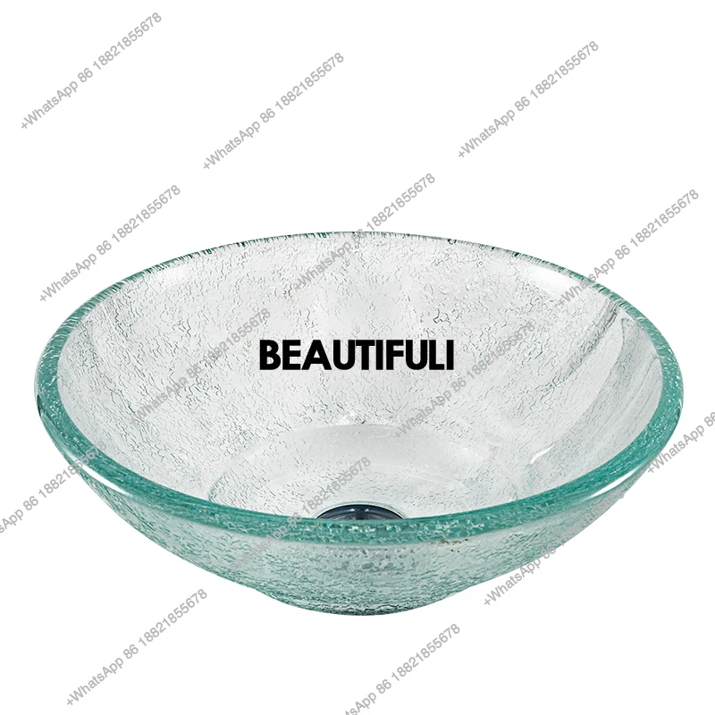 B567 European tempered glass countertop basin, light luxury frosted transparent glass art basin, carving process washbasin GN105