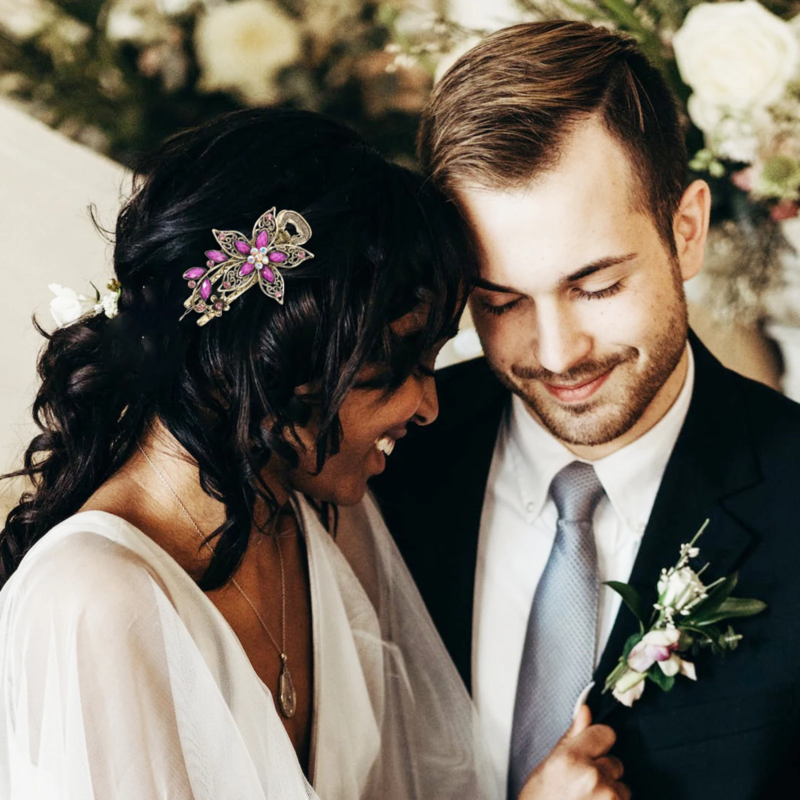 

Petal Hair Clip Lavender Rhinestones Purple Barrettes Thin Baby Floral Design Glossy Color Hair Accessory for Prom Party Wedding