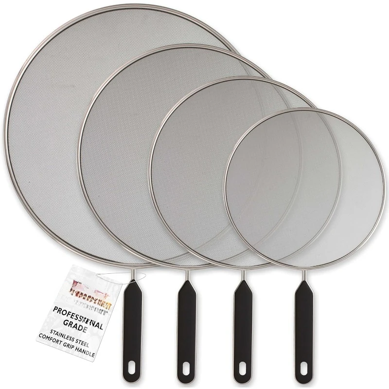 

Set of 4 Classic Splatter Screens, 13", 11.5", 10", and 8" - Stainless Steel Fine Mesh - Use on Boiling Pots Frying Pans