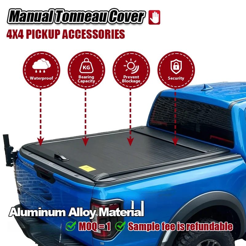 High Quality OEM Custom Aluminum Manual Retractable Roller Tonneau Cover Weatherproof No Drilling Pickup Bed Part