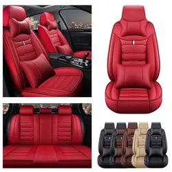Car Seat Covers Red Full Set Luxury 2 Front Rear Seat Cover PU Leather Winter Auto Protector Accessories 