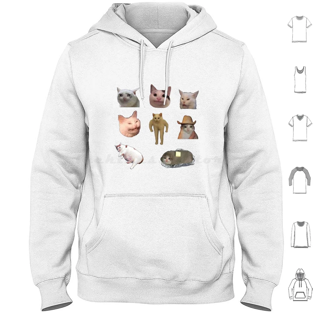 Cat Meme Sticker Bundle Hoodies Long Sleeve Meme Cute Funny Trending Cringe Lmao Amazing Aesthetic 90S 80S Tumblr Reddit