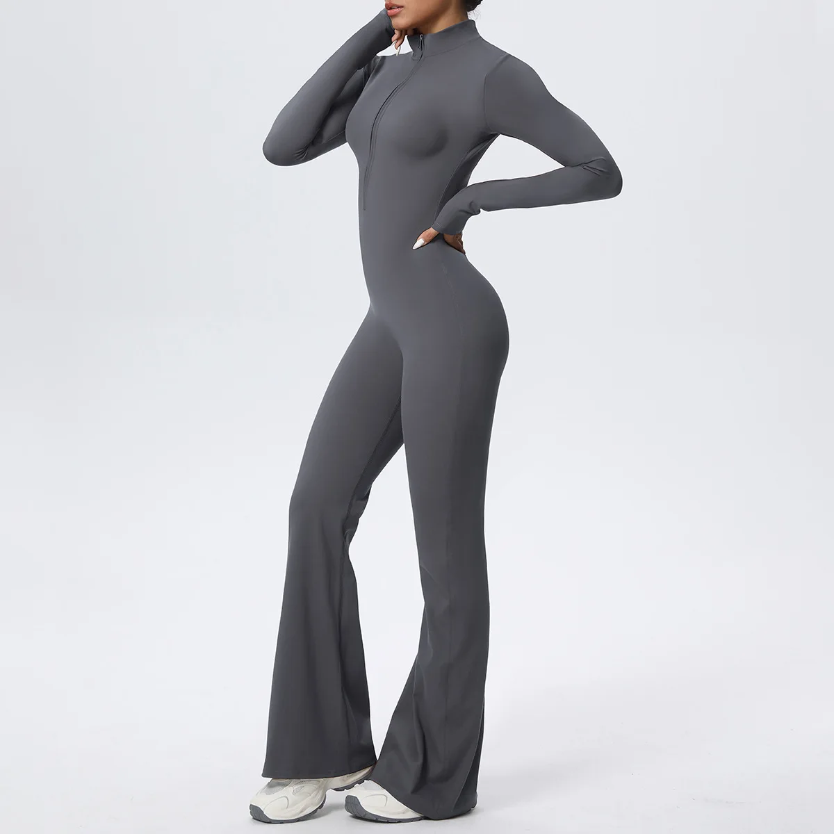 

Women's Jumpsuit Zipper Cloud Feeling Tight Fit Long Sleeved Flared Trousers Yoga High Strength Fitness Sportswear