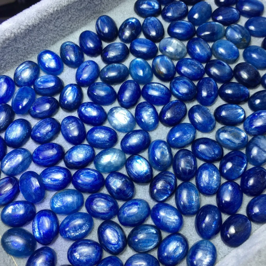 Wholesale 4pcs Genuine Blue Kyanite Bead 10x14mm 12x16mm Oval Semi-Precious Gemstone Cabochon Ring Face For Jewelry