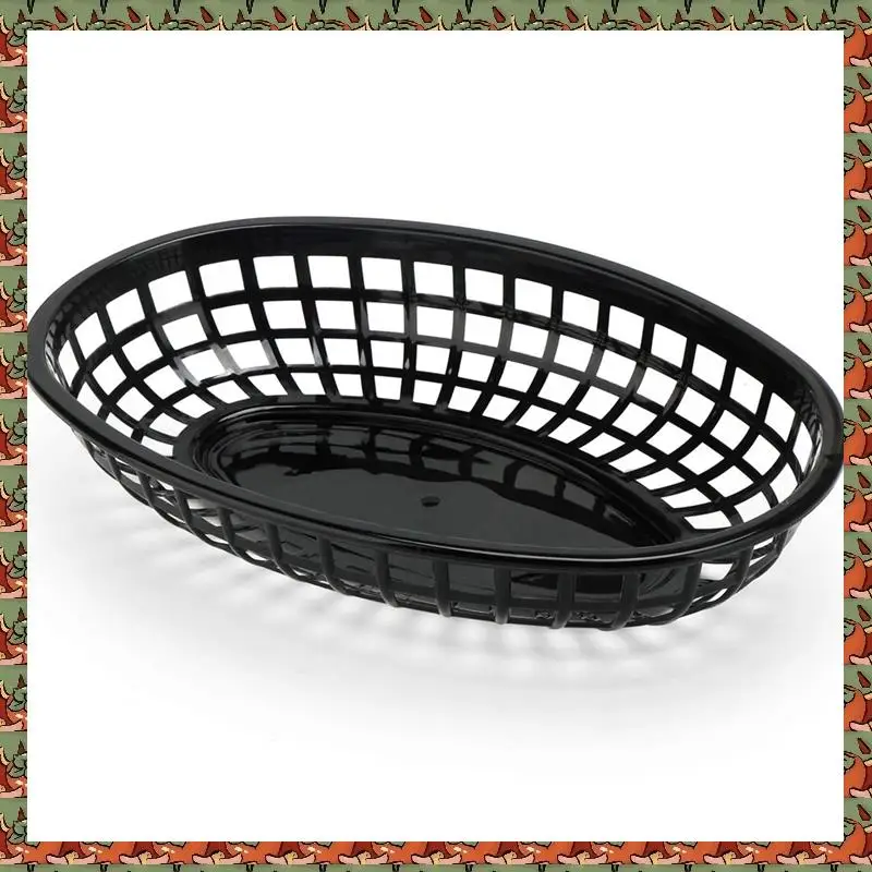 

24Pcs French Fries Basket Oval Fast Food Tray Restaurant Bar Food Tray Fries Food Service Tray Black