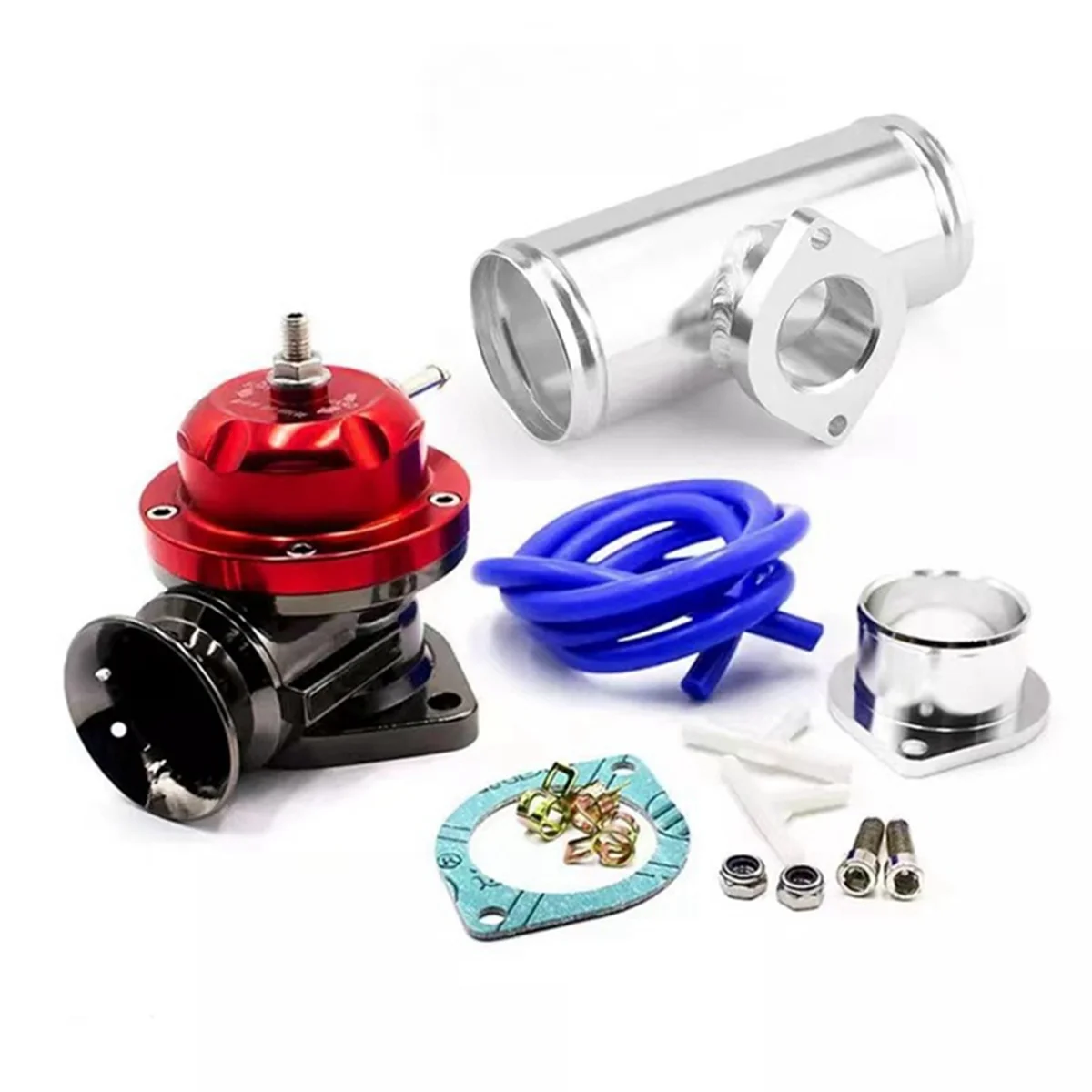 For - Type Turbine Blowdown Valve Adjustable 25Psi BOV with 63mm Flange Tube, Blowdown Valve Adapter,Red