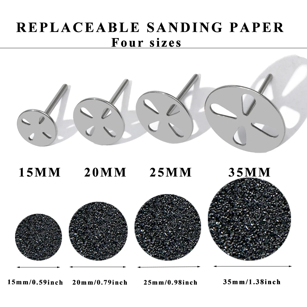 50pcs/bag 15/20/25/35mm Stainless Grinding Nails Replaceable Grinding Disc For Polished Foot Files Cuticle Milling 80/150/240 Gr