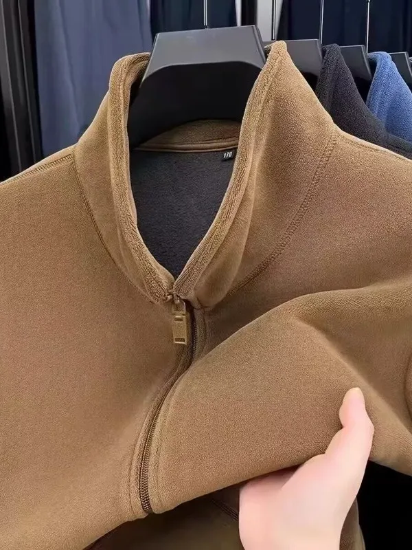 Thickened Fleece Stand Collar Zipper Men's Vest Autumn Winter Warm Casual All-Match Sleeveless Shoulder Open Cardigan Coat