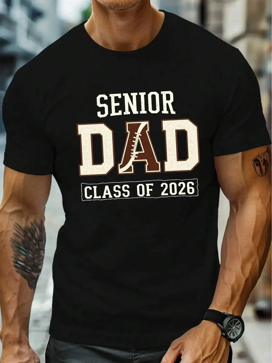 

Mens Senior Dad Football Class Of 2026 T-Shirt Casual Crew Neck Short Sleeve