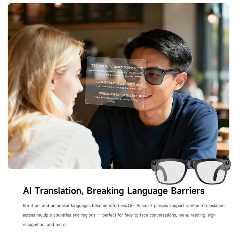 4K UHD Smart Translation Glasses AI Conversation AI Voice Assistant HD Camera BT Call Waterproof Smart AI Glasses Men Women 2026