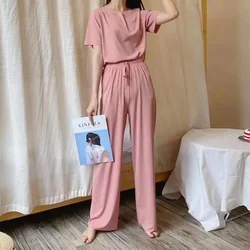 Summer Women's Pajamas Pants Sets Casual Soft Fashion Short Sleeve T-shirt And Trousers Shorts Two Piece Set Women Suits