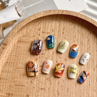 10pcs pure hand pressed short square nail art, beautiful fake nails, playful colorful starfish nail art, suitable for women