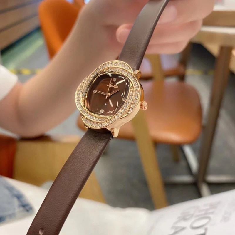 

Flower shape diamond-encrusted dial quartz wristwatch luxury leather waterproof bracelet ladies watch dress clock gift reloj