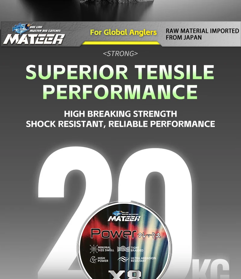 MATEER 8-fach Geflochtene Angelschnur 300/500/1000M Multifilament Salzwasser PE Karpfenschnur Grün Mehrfarbig Japan Super Stark Zubehör – Detail 11