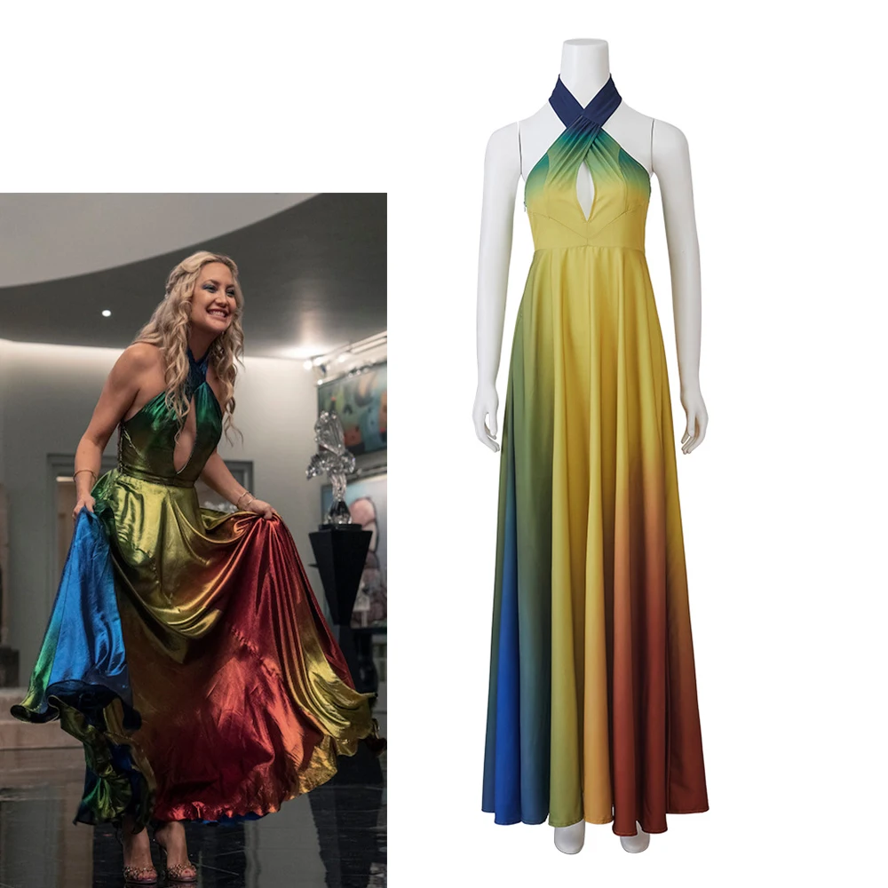 Movie Knives Out Cosplay Kate Hudson Color Changing Dress Female Sexy Cross Halter Neck Sleeveless Backless Ball Gown Party Club