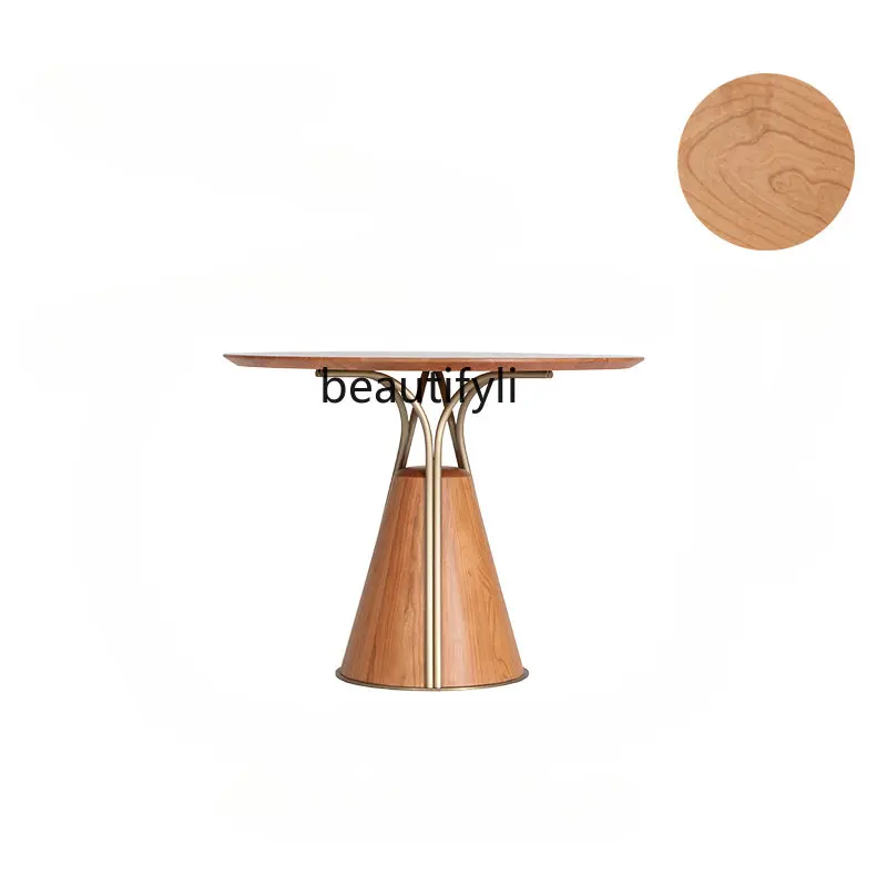 

Round Table Nordic Small Apartment Log Dining Table Solid Wood round Table Household Eating Table furniture