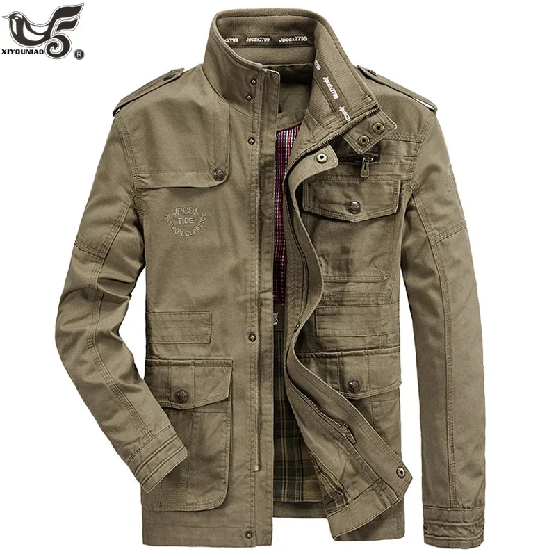 Jaqueta militar masculina com vários bolsos, 100% algodão, jaqueta piloto, casaco masculino, streetwear, jaqueta bomber, jaqueta de vôo de carga,