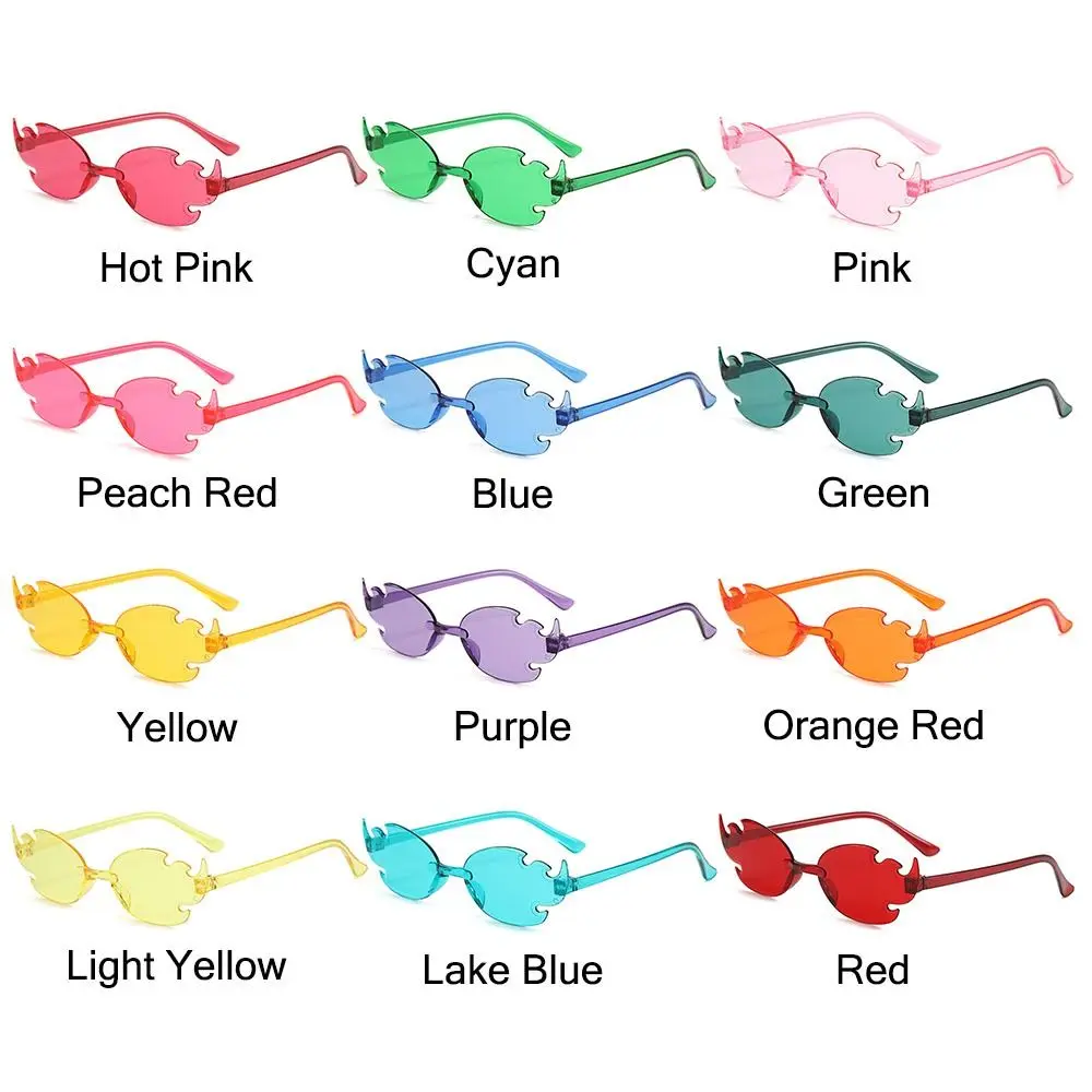 Rimless Fire Flame Sunglasses Trendy Colorful Party Cosplay Glasses Flame Shaped Sun Glasses for Women & Men