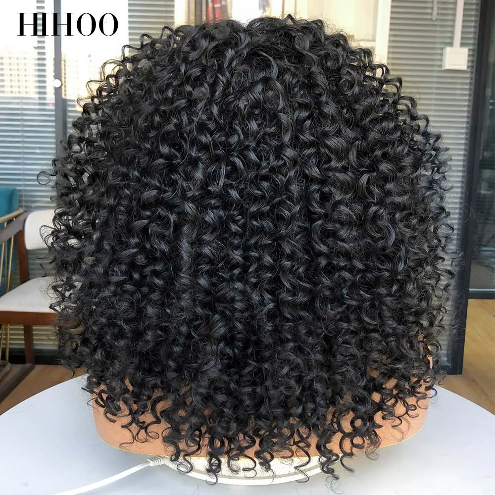 Peluca Bob corto con encaje frontal para mujer, pelucas rizadas Afro, pelo sintético marrón ombré, pelo natural medio, tocado negro con Clips