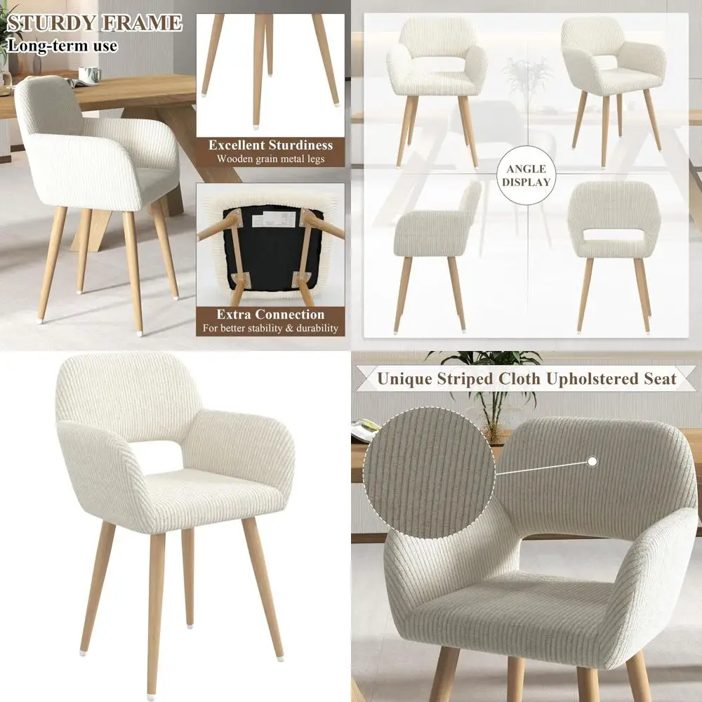 

Beige Corduroy Makeup Vanity Chair with Hollow Backrest and Metal Legs