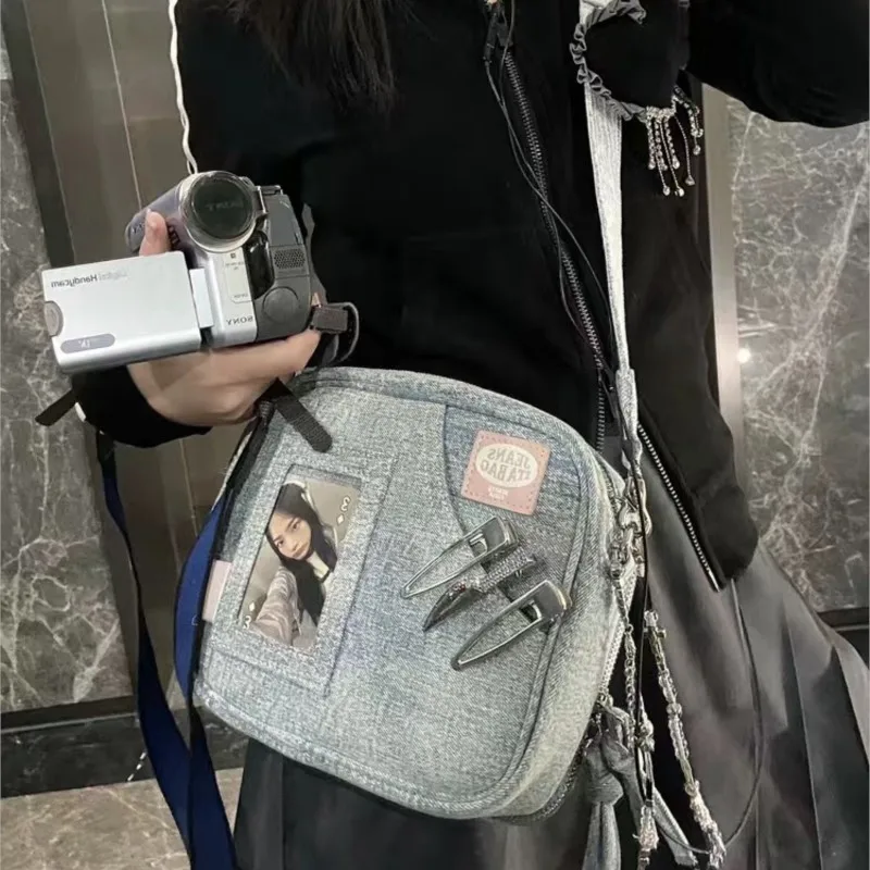 JIAERDI Y2K Vintage Denim Crossbody Bags Cute Casual Fashion Chase Star Pain Bag Harajuku Designer Luxury Square Bag For Women