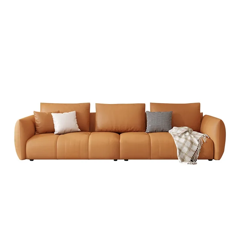 

Italian leather, bread sofa, leather art, modern simplicity, cream style, living room, small apartment