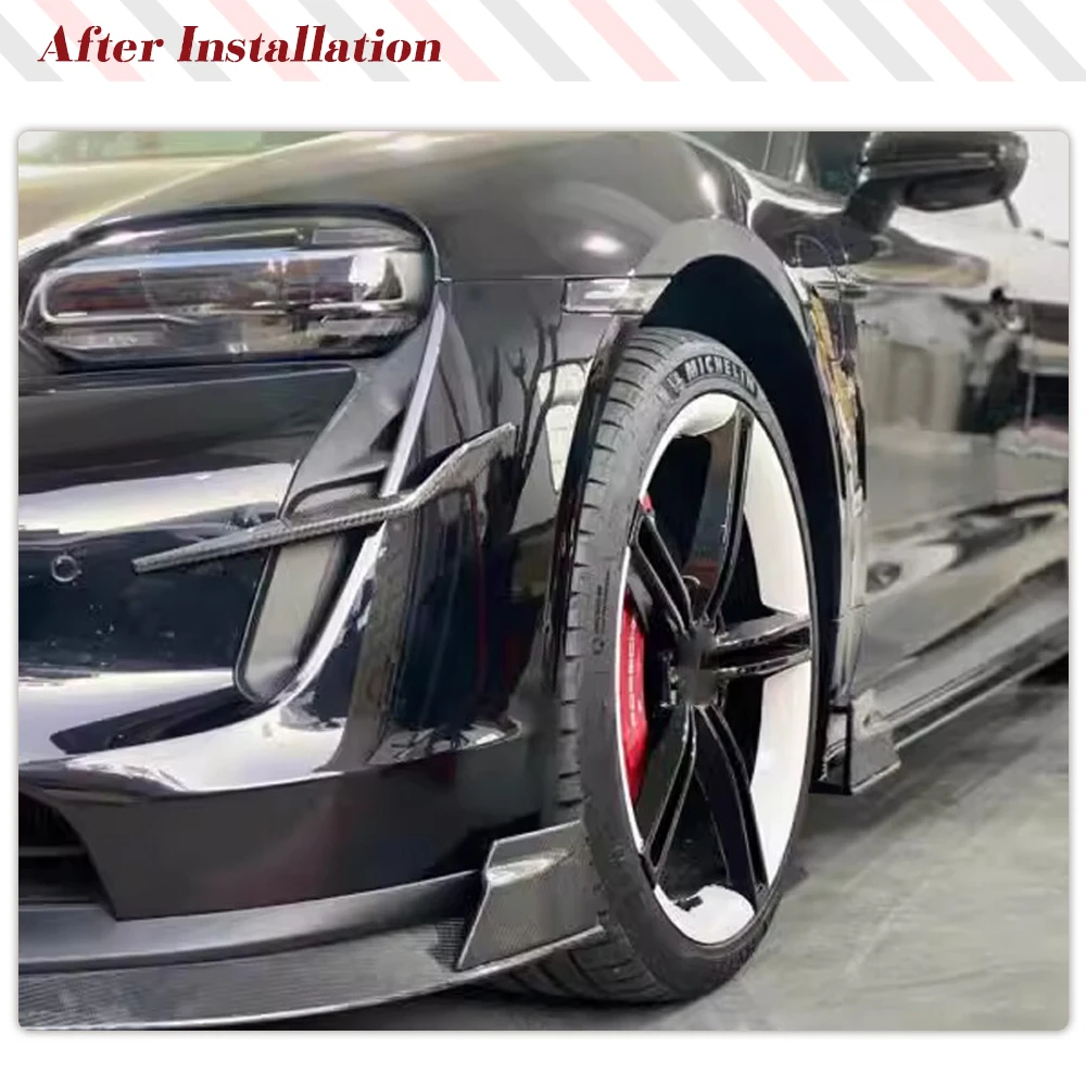 For Porsche Taycan Turbo S 2019-2024 Carbon Fiber Car Front Bumper Canards Car Front Chin Lip Spoiler Splitters Racing Body Kits