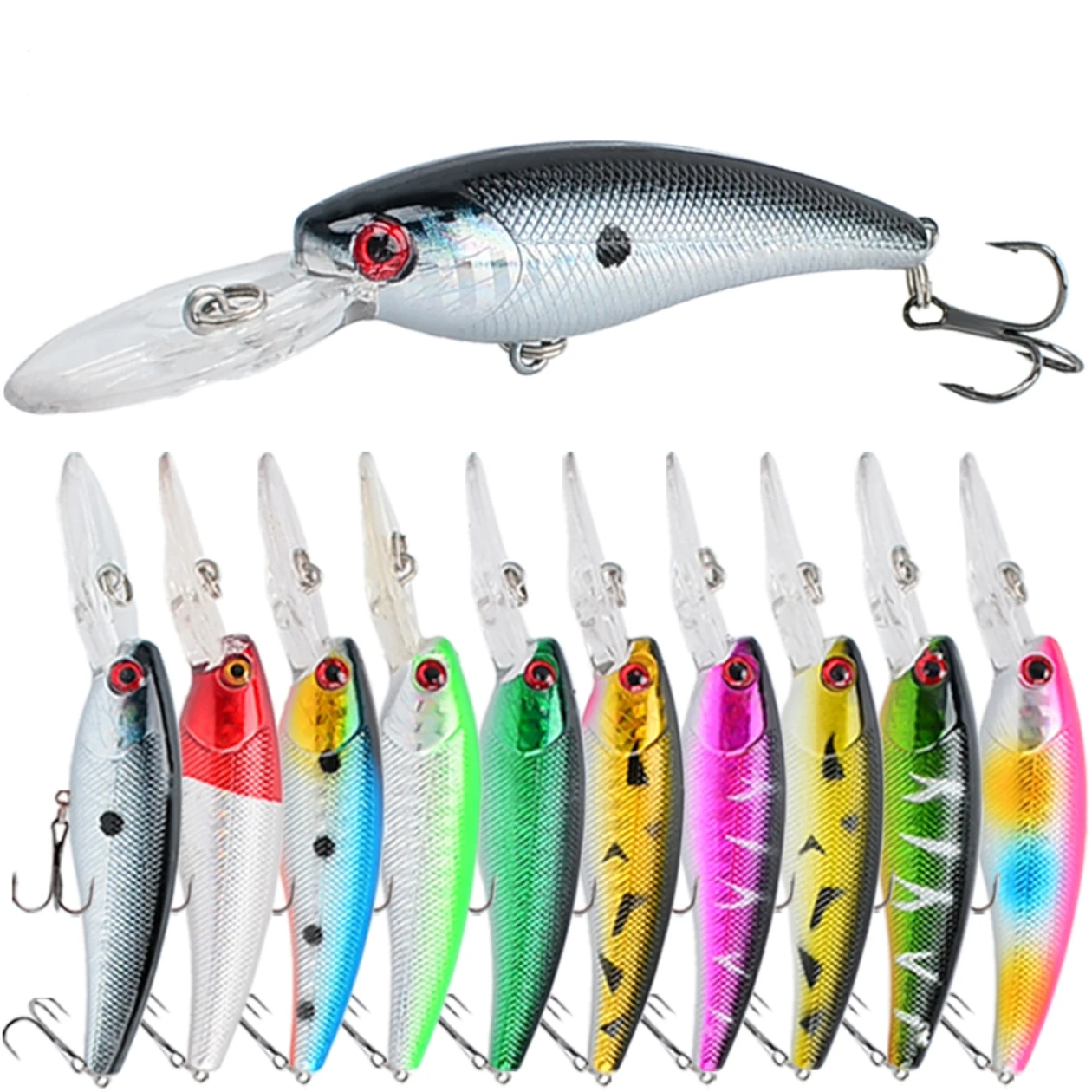 Lot de 10 leurres de pêche Minnow 9cm/8g, appâts artificiels bioniques durs pour la pêche