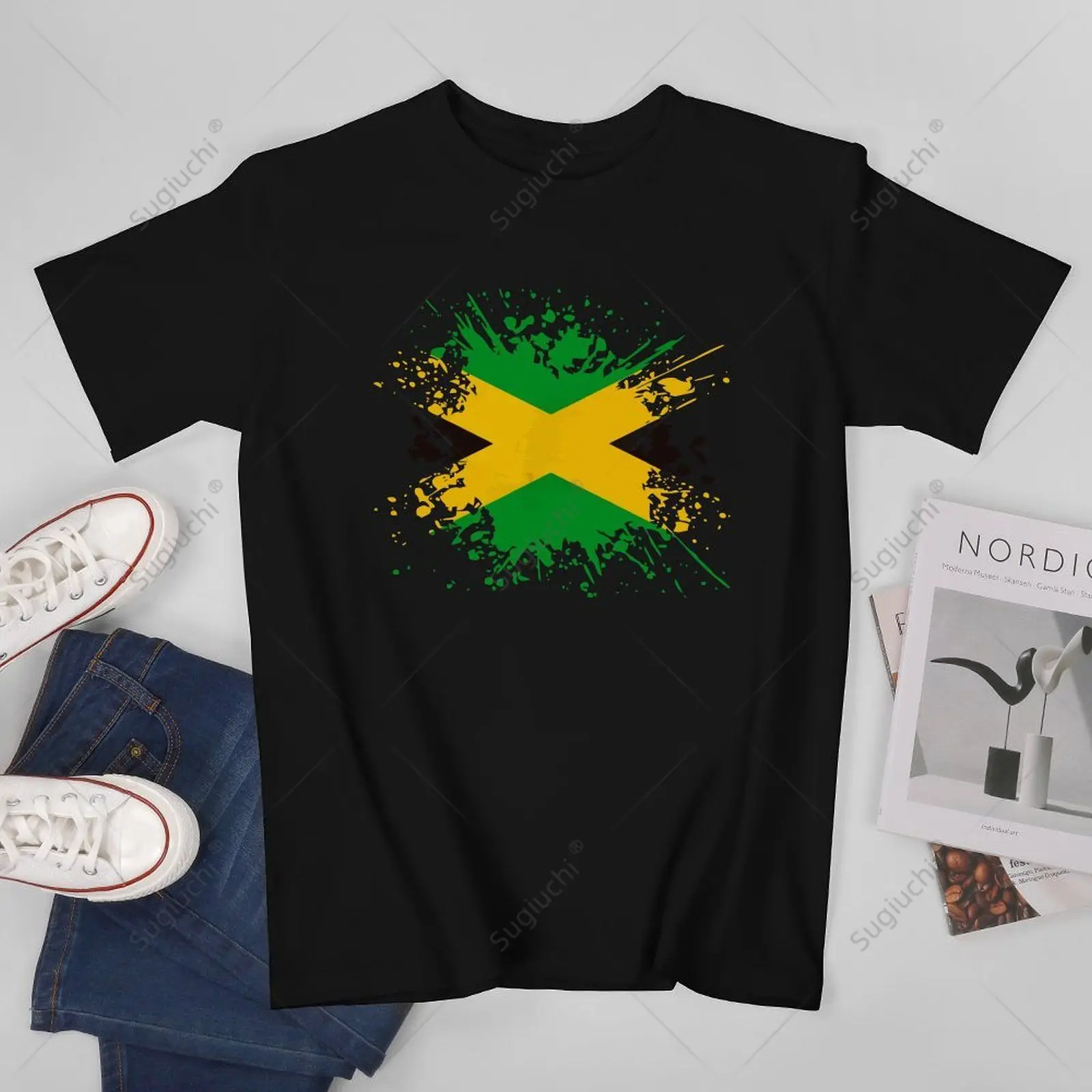 Unisex Men Vintage Jamaica Classic Jamaican Flag Stylish Splash Design Tshirt Tees T Shirts Women Boys 100% Cotton T-Shirt