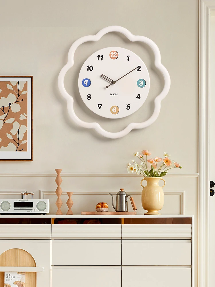 Cream style wall clock, living room, modern and minimalist clock for home use, 2023 new model, no punching, wall hanging