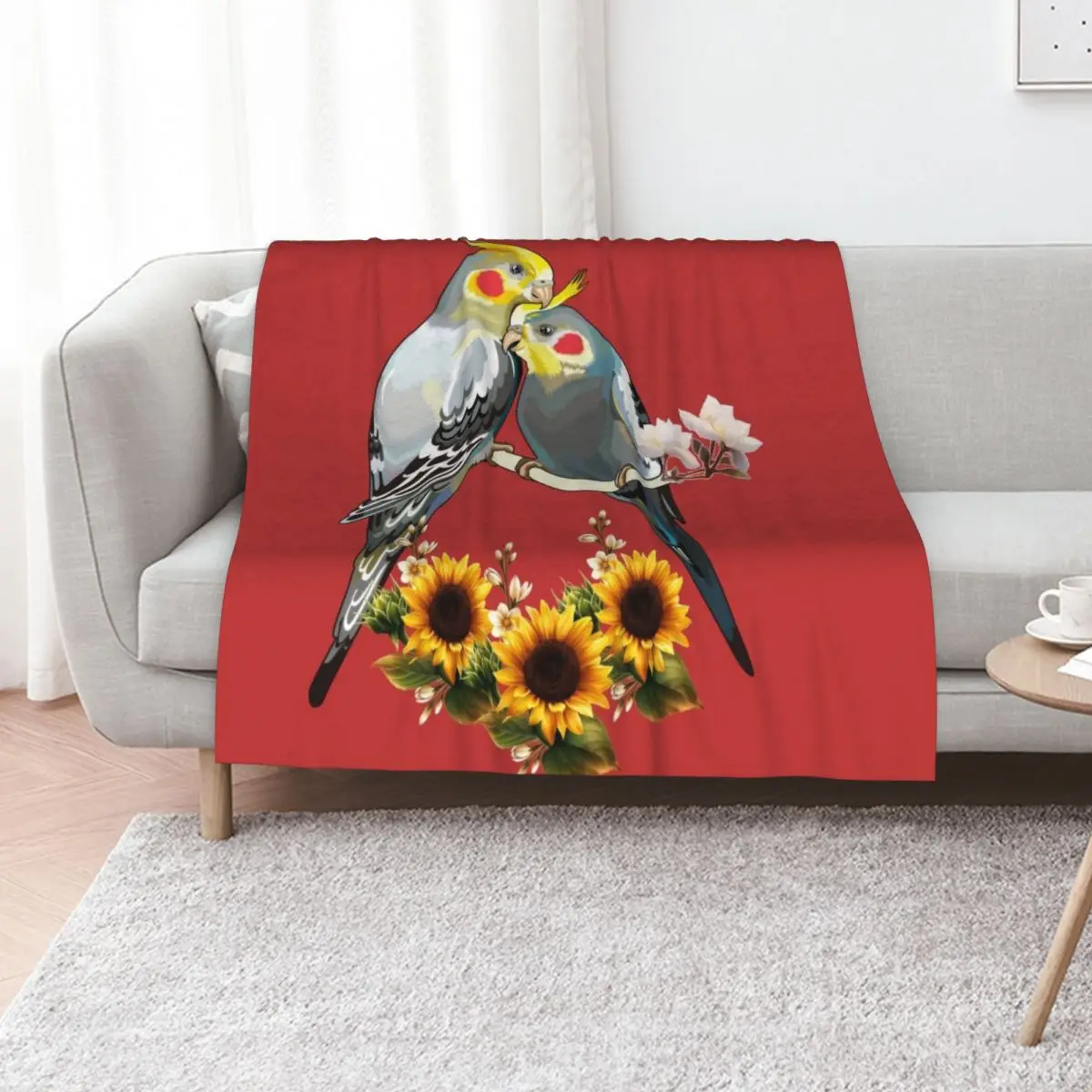 Cockatiel parrot has a gray body Throw Blanket Plush Bed Fashionable Retros cosplay anime Flannel Fabric Sofa Blankets