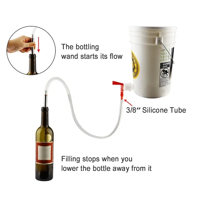 35CM Length Spring Loaded Beer Bottle Filler Stainless Steel 304 Beer Transfer Tool Food Grade Home Brewing Bottling