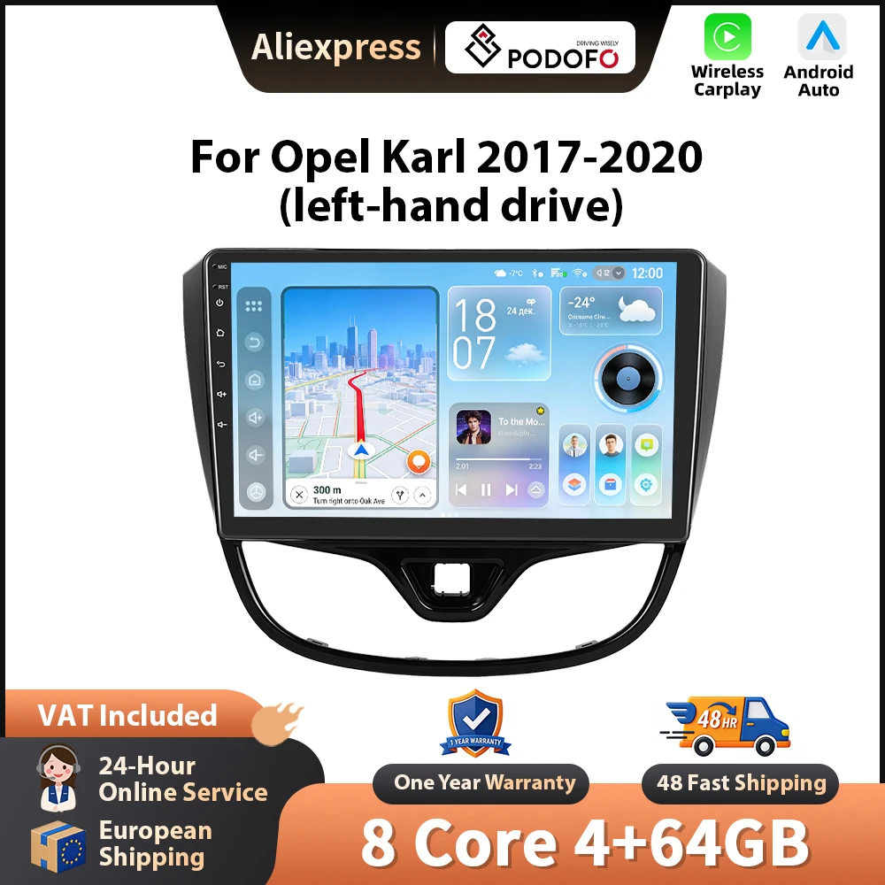 Autoradio Podofo Wireless Carplay Android Auto per Opel Karl 2017-2020 (guida a sinistra) Sistemi Intelligenti per Auto GPS BT FM/RDS 2din